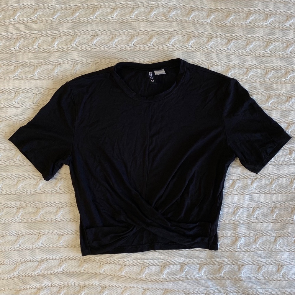 H&M Black Crop Twist Tee